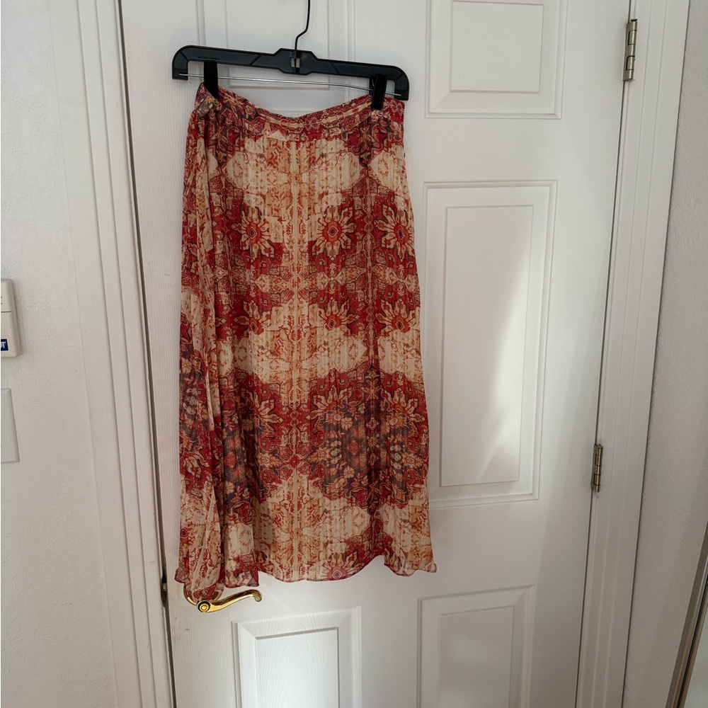 Anthropologie Red and Off-white patterned Maxi Skirt